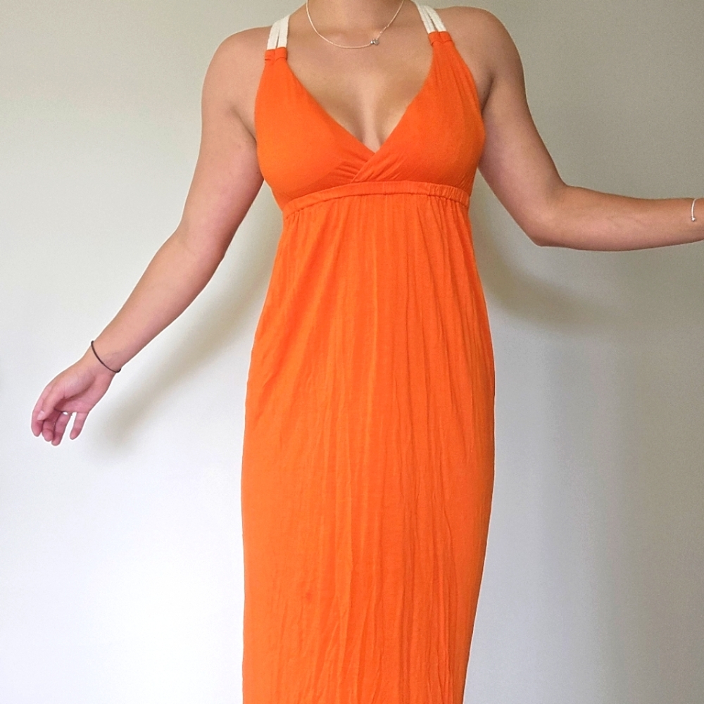 Orange Halter Maxi Dress - Picture 1 of 4